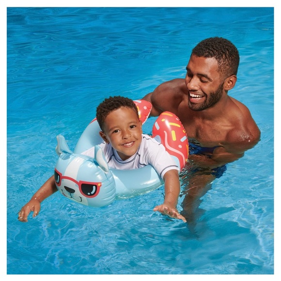 Bluescape Blue Donut Dog Split Inflatable Swim Ring Pool Float for Kids - Picture 2 of 5